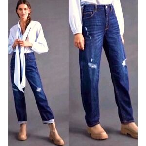 Pilcro The Bow Boyfriend Jeans Womens Size 26 Dark Wash Distressed Crop Slouchy